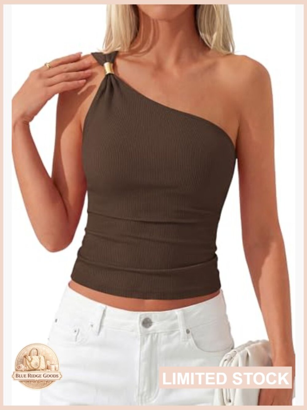 One Shoulder Fitted Ribbed Tank Top Y2K Going Out Sleeveless Summer Top - Picture 4 of 7